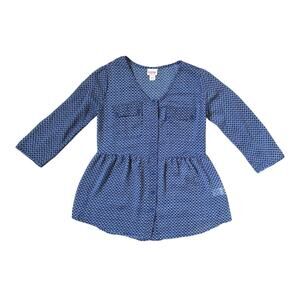 Mossimo Blue Floral Sheer Chiffon Button Down Baby Doll 3/4 Sleeve Blouse Sz XS